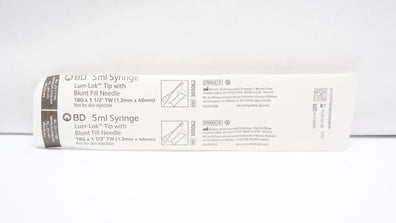 BD 305062 Luer-Lok Tip 5ml Syringe with Blunt Fill Ndle 18Gx1-1/2inch TW